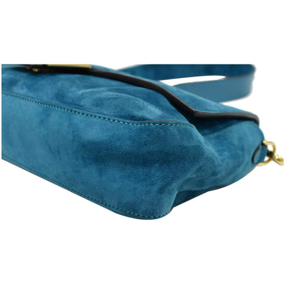 FENDI Baguette Large Suede Shoulder Bag Blue 8BR771