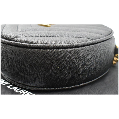 YVES SAINT LAURENT Vinyle Round Chevron Leather Camera Crossbody Bag Black