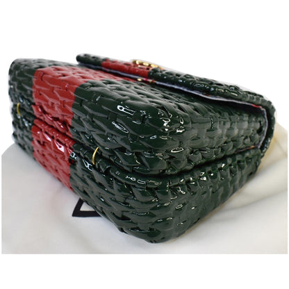 GUCCI Wicker Linea Cestino Mini Web Shoulder Bag Green 524829