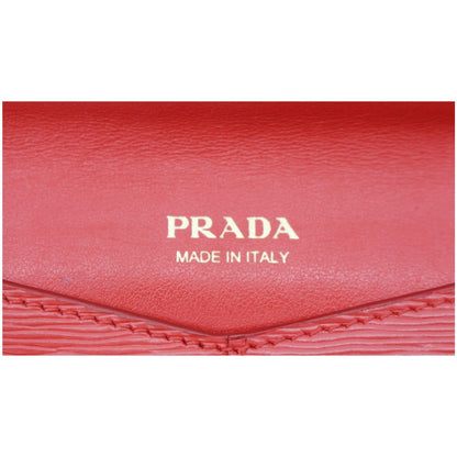 PRADA Envelope Leather Clutch Wallet Red