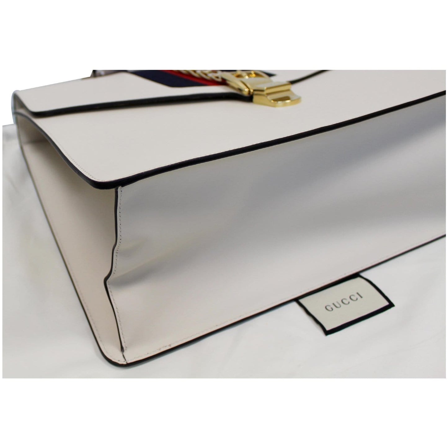 GUCCI Maxi Sylvie Calfskin Top Handle Bag White 477631