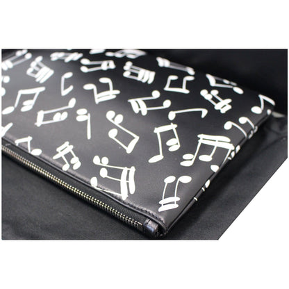 YVES SAINT LAURENT Calfskin Musical Notes Zip Pouch Black - Last Call