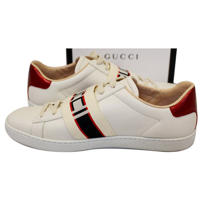 GUCCI Stripe Leather Sneaker White Size US 7