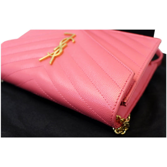 YVES Saint Laurent Monogram Matelasse Wallet-on-A-Chain Crossbody Bag Pink