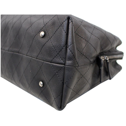 CHANEL Large Shopping Grained Vegetal Calfskin Tote Bag Black