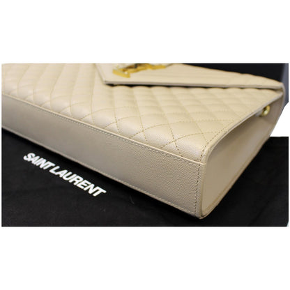 YVES SAINT LAURENT Envelope Large Matelasse Embossed Leather Shoulder Bag Nude
