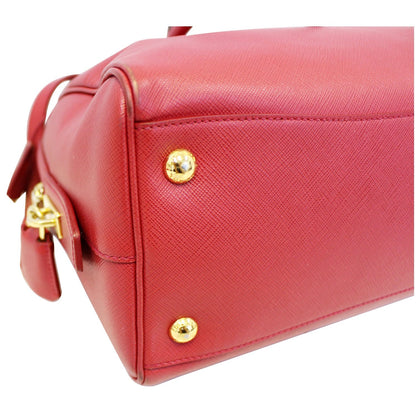 PRADA Lux Saffiano Leather Boston Handbag Red