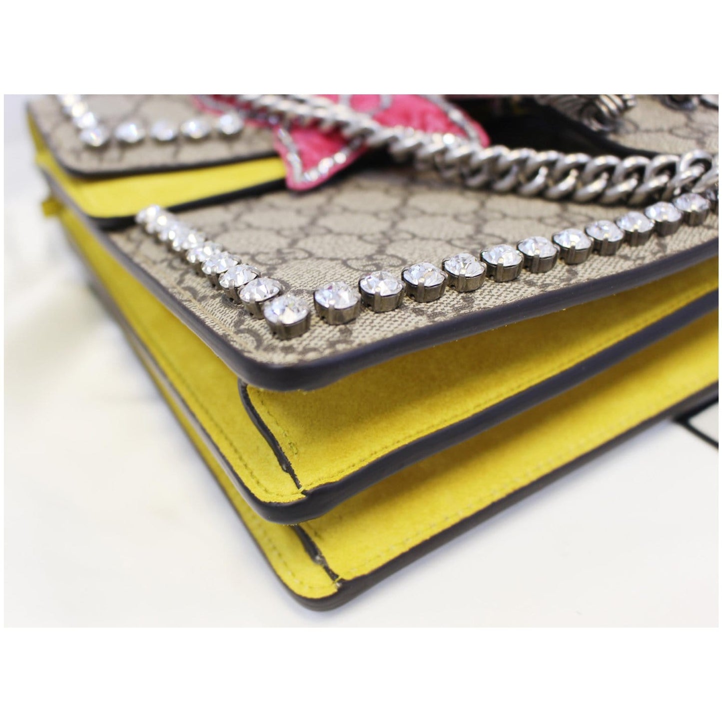 GUCCI Dionysus Medium GG Supreme Embroidered Crystal Bow Shoulder Bag Beige