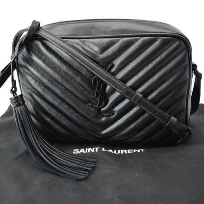 YVES SAINT LAURENT Lou Chevron Leather Camera Crossbody Bag Black
