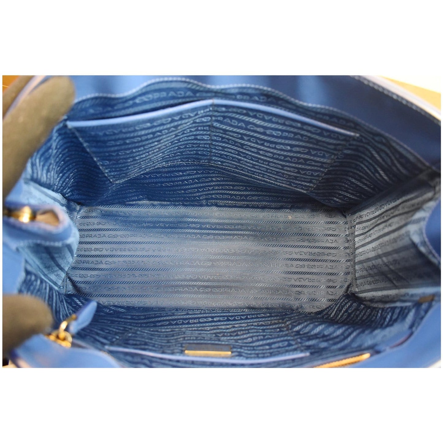 PRADA Parabole Saffiano Lux Leather Shopping Tote Blue