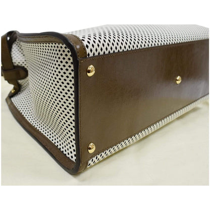 FENDI Peekaboo X-Lite Large Perforated Leather Tote Bag White