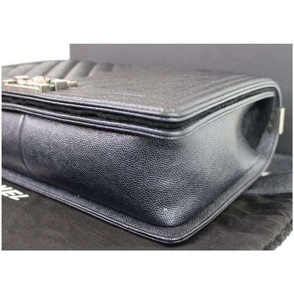 Chanel Boy New Medium Chevron Caviar Shoulder Bag Navy