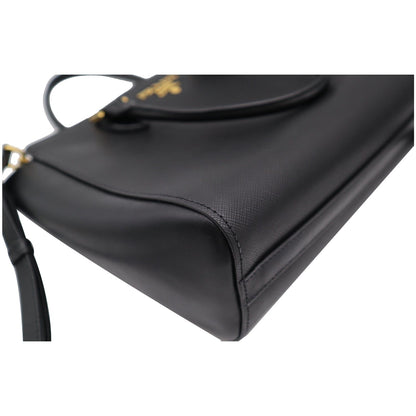 PRADA Top Handle Saffiano Leather Tote Crossbody Bag Black