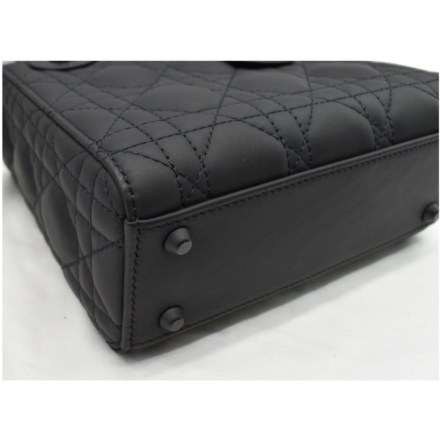 CHRISTIAN DIOR Mini Lady Dior Cannage Calfskin Leather Shoulder Bag Matte Black
