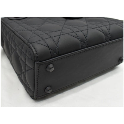 CHRISTIAN DIOR Mini Lady Dior Cannage Calfskin Leather Shoulder Bag Matte Black