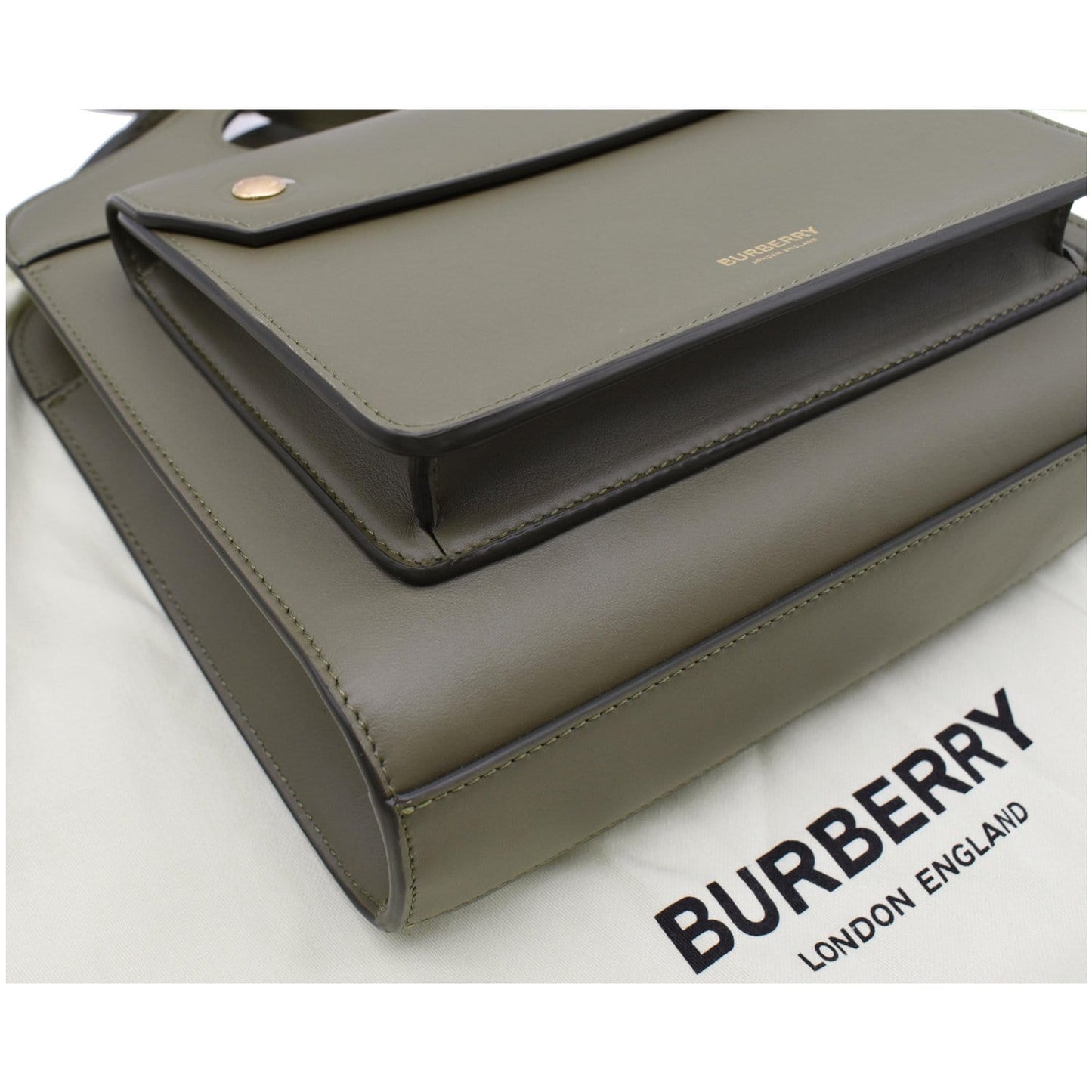 BURBERRY Mini Leather Pocket Tote Bag Dark Fern Green