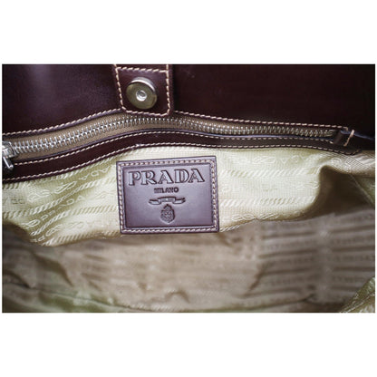 PRADA Jacquard Logo Canvas Leather Tote Shoulder Bag Beige