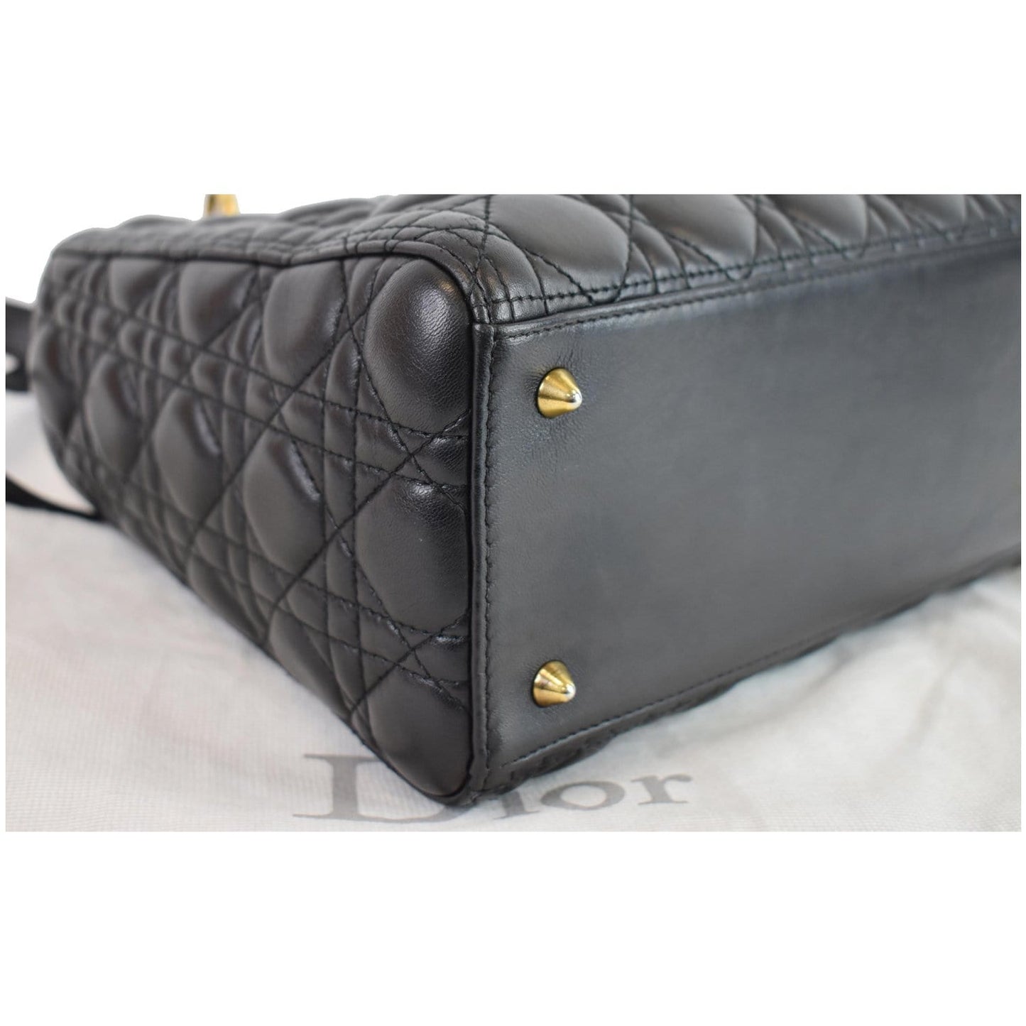 CHRISTIAN DIOR Medium Lady Dior Lambskin Shoulder Bag Black