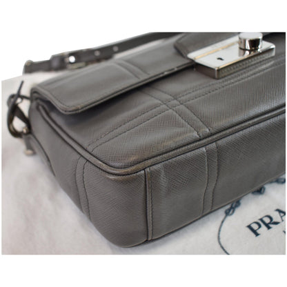 PRADA Saffiano Lux Leather Sound Shoulder Bag Light Grey