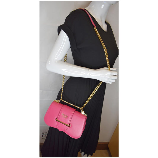 PRADA City Sidonie Small Leather Crossbody Bag Magenta