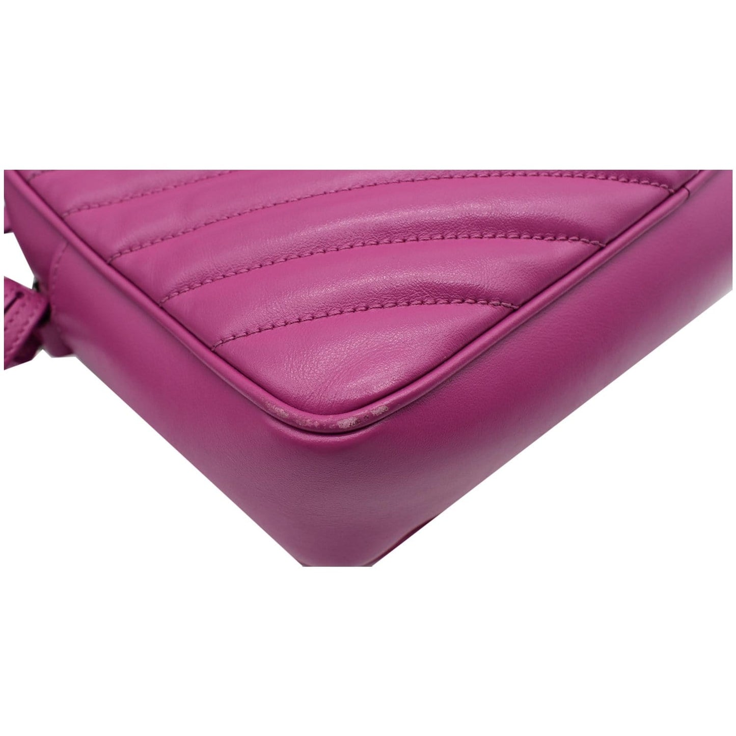 YVES SAINT LAURENT Lou Chevron Leather Camera Crossbody Bag Pink