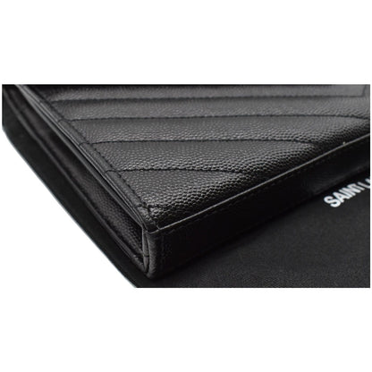 YVES SAINT LAURENT Monogram Envelope Leather Crossbody Chain Wallet Black