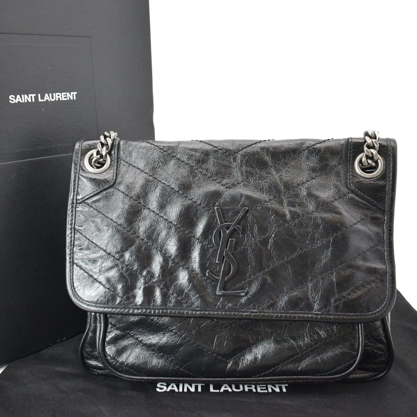 YVES SAINT LAURENT Niki Medium Leather Crossbody Bag Black - New Year Deals