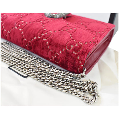 GUCCI Dionysus Mini Velvet GG Monogram Crossbody Chain Wallet Red 401231