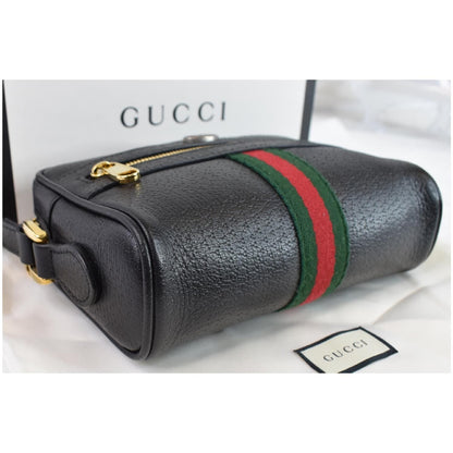 GUCCI Ophidia Mini GG Web Leather Crossbody Bag Black 517350