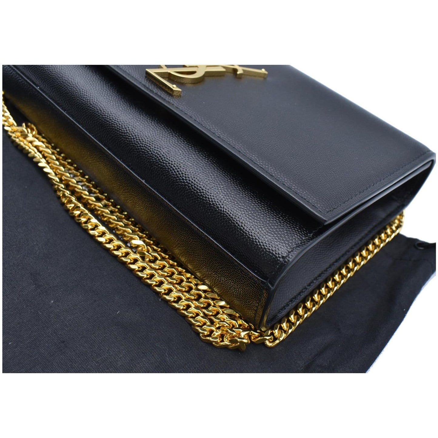 YVES SAINT LAURENT Kate Leather Gold Chain Clutch Crossbody Bag Black