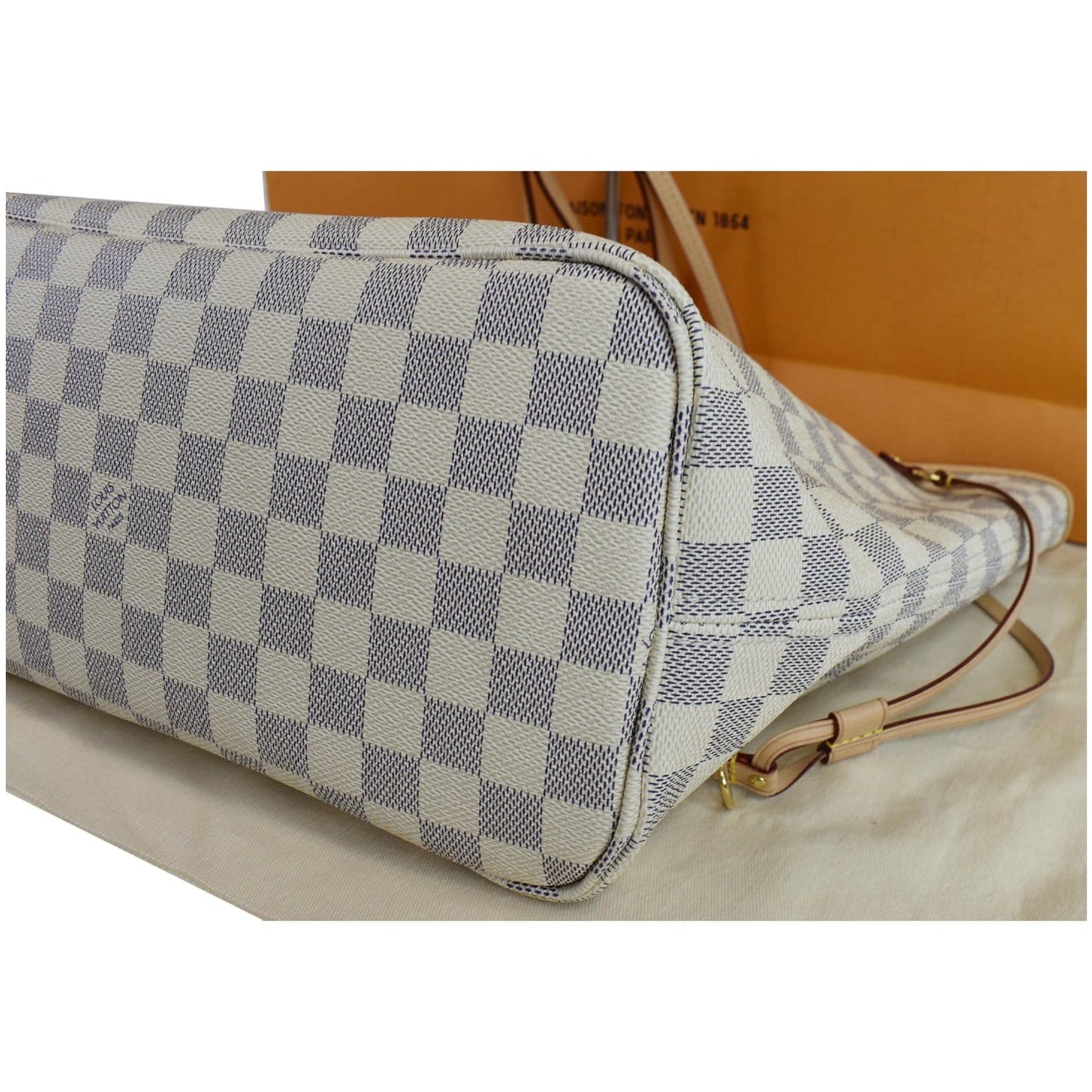 LOUIS VUITTON Neverfull MM Damier Azur Tote Shoulder Bag Rose Ballerine