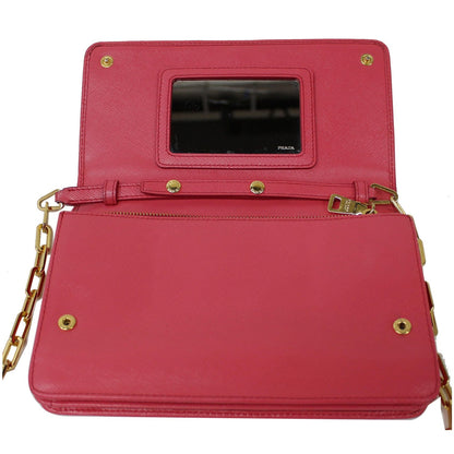 PRADA Saffiano Metal Leather Wallet on Chain Crossbody Bag Pink