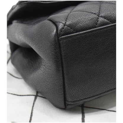 CHANEL Mini Trapezio Flap Quilted Sheepskin Leather Crossbody Bag Black