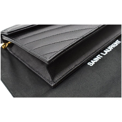 YVES SAINT LAURENT Envelope Chevron Grain De Poudre Envelope Chain Wallet Black
