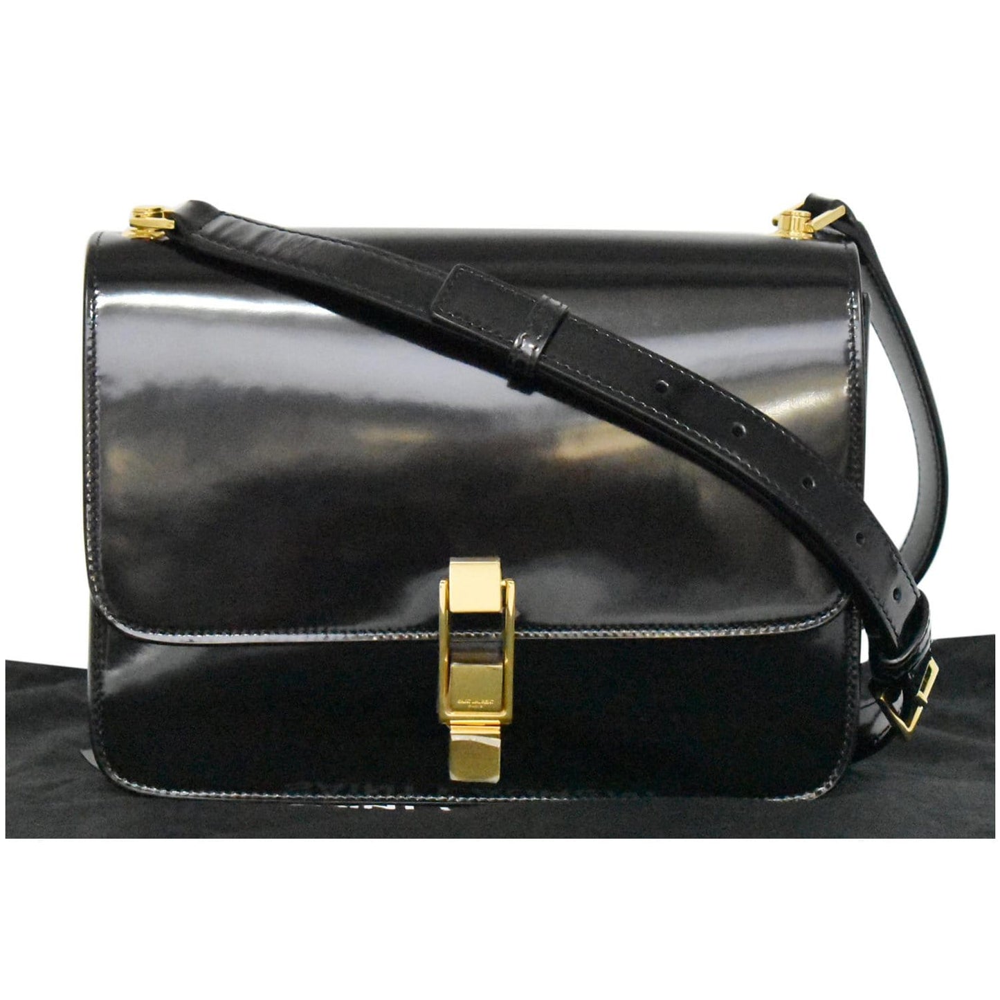 YVES SAINT LAURENT Le Carre Patent Leather Shoulder Bag Black - Final Sale