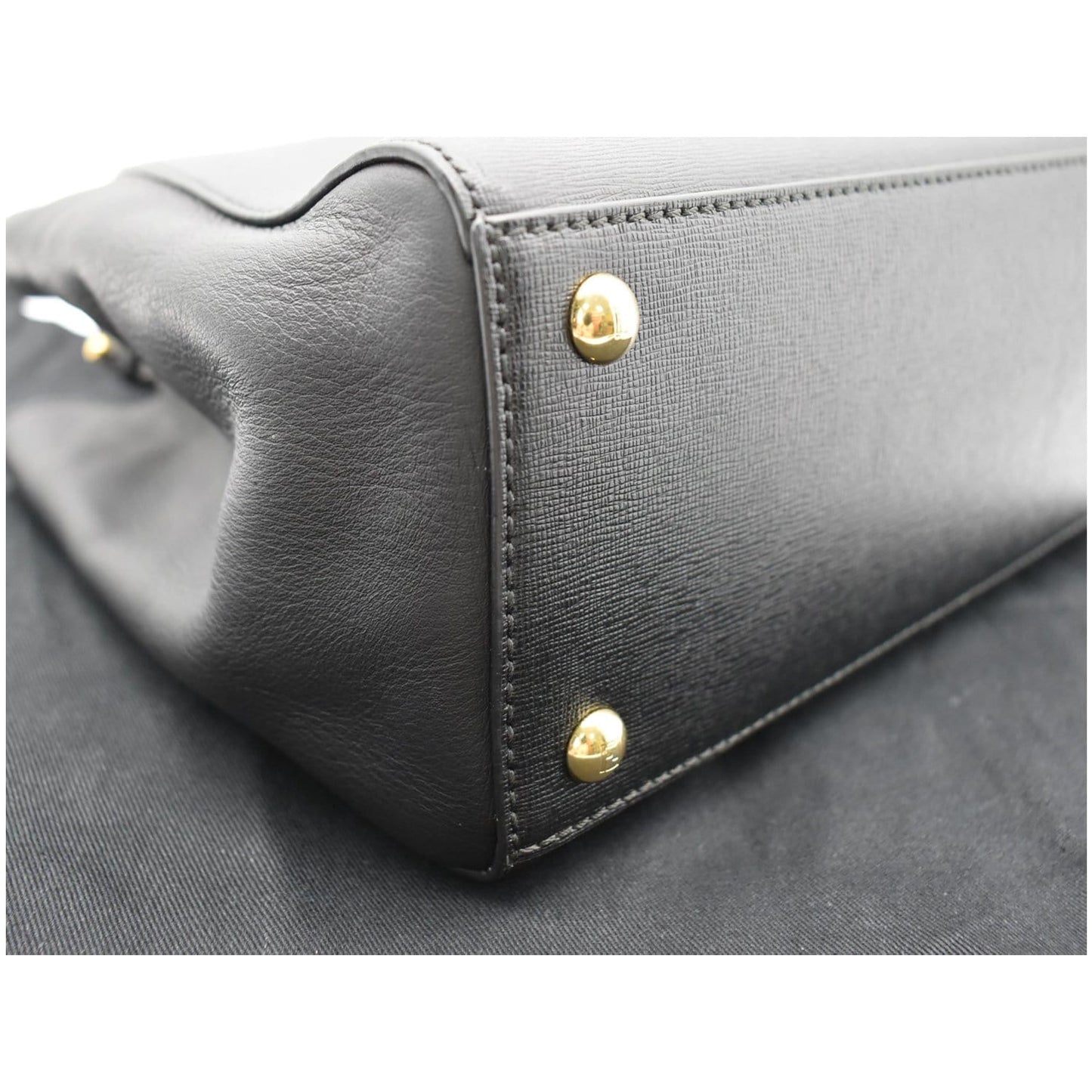 FENDI Petite 2Jours Vitello Leather Elite Tote Shoulder Bag Black
