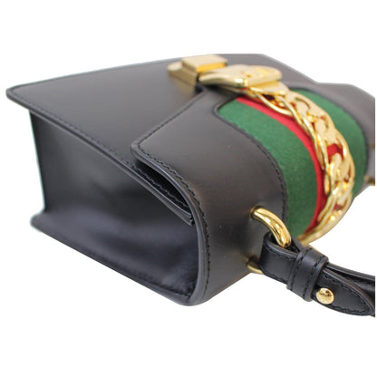 GUCCI Sylvie Mini Leather Crossbody Bag Black 470270