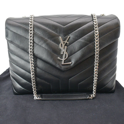 YVES SAINT LAURENT Medium Loulou Matelasse Leather Chain Shoulder Bag Black