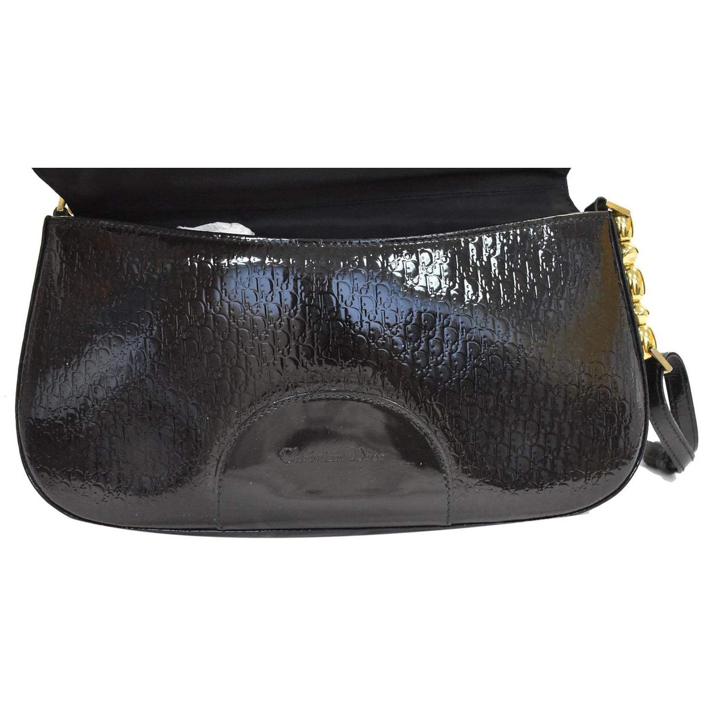 CHRISTIAN DIOR Maris Pearl Patent Monogram Shoulder Bag Black