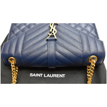 YVES SAINT LAURENT Envelope Chain Medium Leather Shoulder Bag Blue