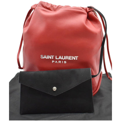YVES SAINT LAURENT Teddy Lambskin Leather Bucket Shoulder Bag Red