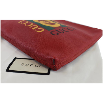 GUCCI Pebbled Leather Medium Logo Portfolio Clutch Hibiscus Red 495665 - 25% OFF