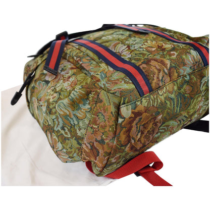 GUCCI Floral Brocade Leather Backpack Bag Green Multi 429037