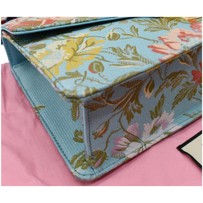 GUCCI Sylvie Medium Flora Fabric Canvas Top Handle Bag Light Blue 551150