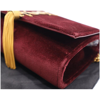 YVES SAINT LAURENT Kate Medium Tassel Velvet Crossbody Bag Burgundy - 10% OFF