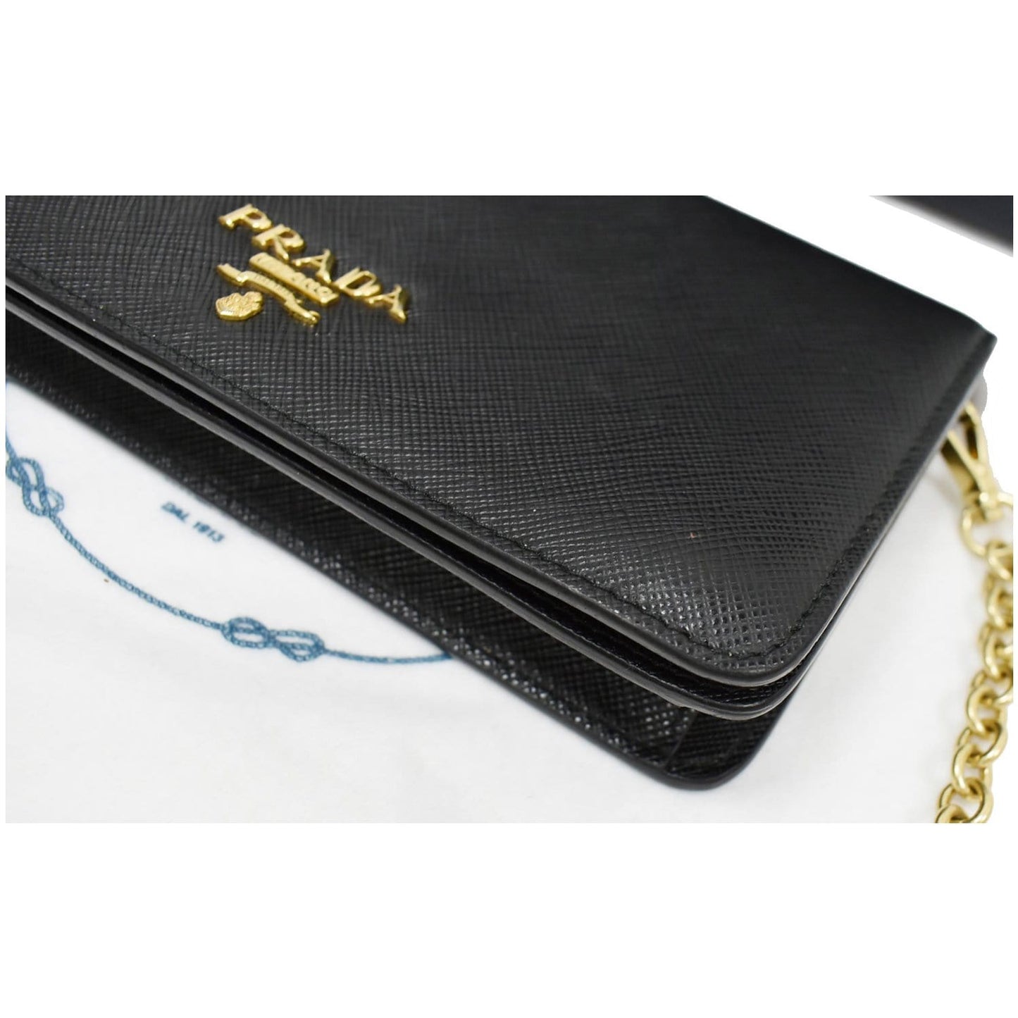 PRADA Mini Saffiano Leather Chain Shoulder Bag Black