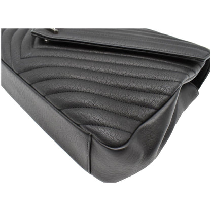 YVES SAINT LAURENT College Medium Flap Matelassé Leather Shoulder Bag Black