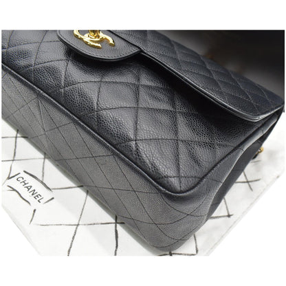 CHANEL Classic Jumbo Double Flap Caviar Leather Shoulder Bag Black