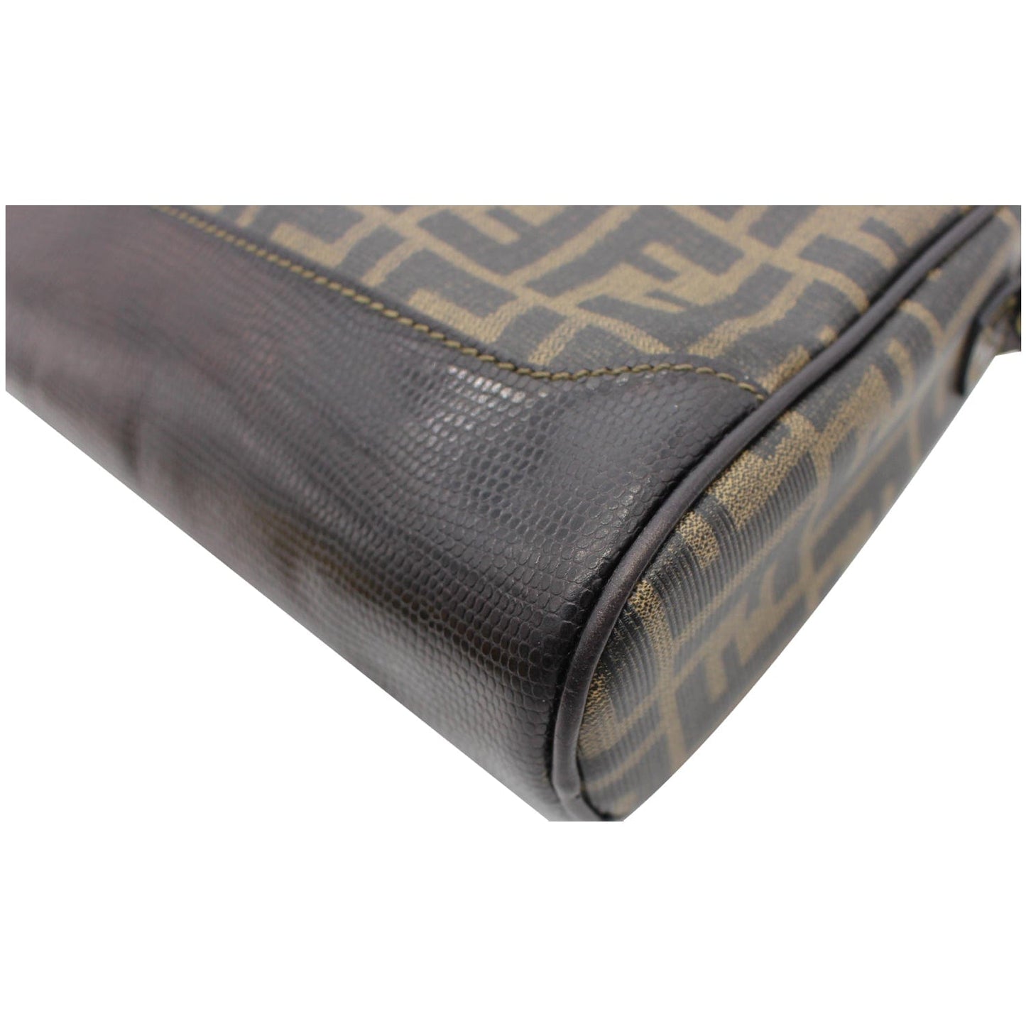FENDI Roma Coated Canvas Leather Crossbody Bag Brown
