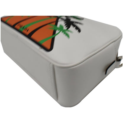 PRADA City Palm Tree Print Calfskin Leather Camera Bag White